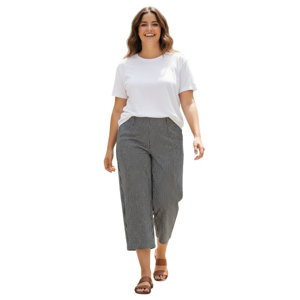 Alfred Dunner Striped Cotton‎ Pull On Rouched W Pants Straight Leg Fits X/XL